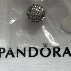 Pandora Silver Charm with Sparkling Pave’ Round New